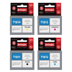 Zestaw Activejet do Epson T1811-T1814 - 4 tusze CMYK XL Zestaw Activejet do Epson T1811-T1814 - 4 tusze CMYK XL