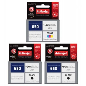 Zestaw 3 tuszów Activejet HP 650 XL 2 czarne + kolor